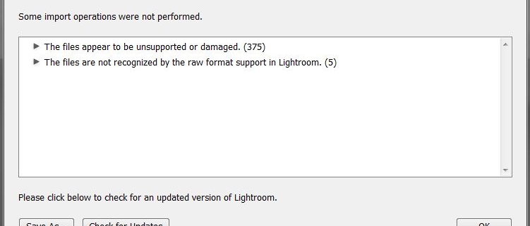 Problem solution: Lightroom does not recognize RAW format of the new camera